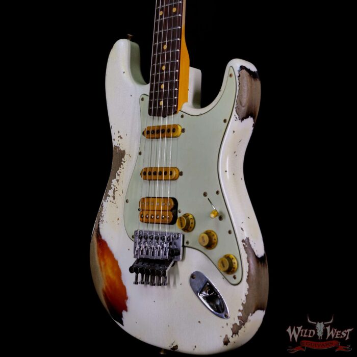 Fender Custom Shop Wild West White Lightning Stratocaster Floyd Rose Rosewood Board 21 Frets Heavy Relic 3 Tone Sunburst - Image 2