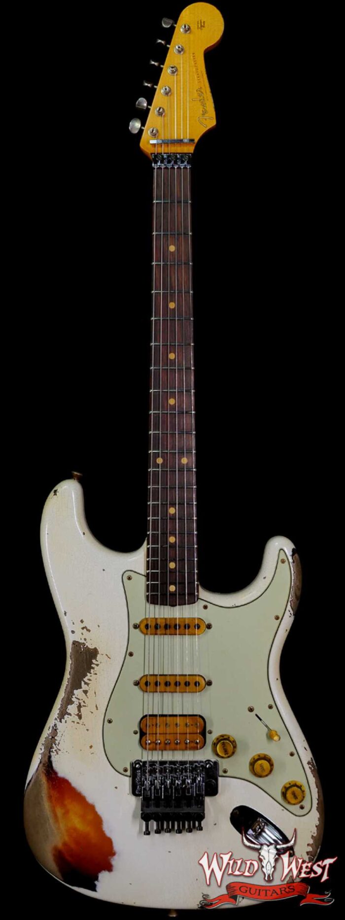 Fender Custom Shop Wild West White Lightning Stratocaster Floyd Rose Rosewood Board 21 Frets Heavy Relic 3 Tone Sunburst - Image 1