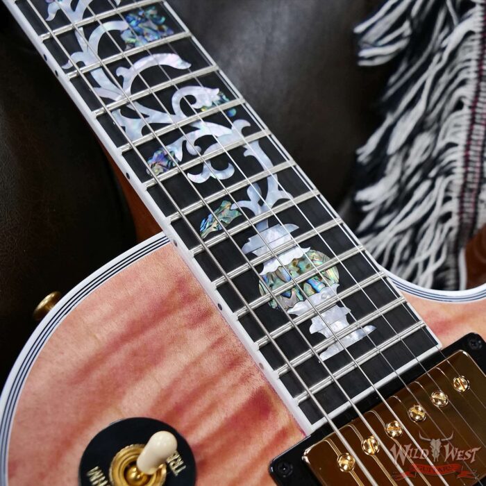 Gibson Custom Shop M2M Les Paul Custom Faded Chablis Pink 3A Quilt Maple Top Tree of Life Inlay 9.35 LBS - Image 9