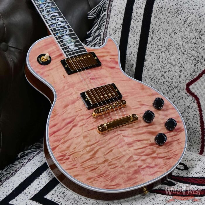 Gibson Custom Shop M2M Les Paul Custom Faded Chablis Pink 3A Quilt Maple Top Tree of Life Inlay 9.35 LBS - Image 10
