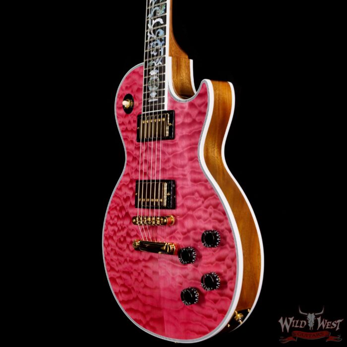 Gibson Custom Shop M2M Hand Selected 5A Quilt Maple Top Les Paul Custom Ebony Board with Tree of Life Inlay Chablis Pink - Image 2