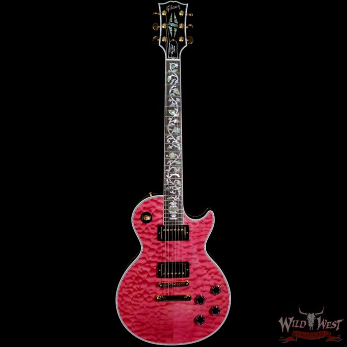 Gibson Custom Shop M2M Hand Selected 5A Quilt Maple Top Les Paul Custom Ebony Board with Tree of Life Inlay Chablis Pink - Image 3
