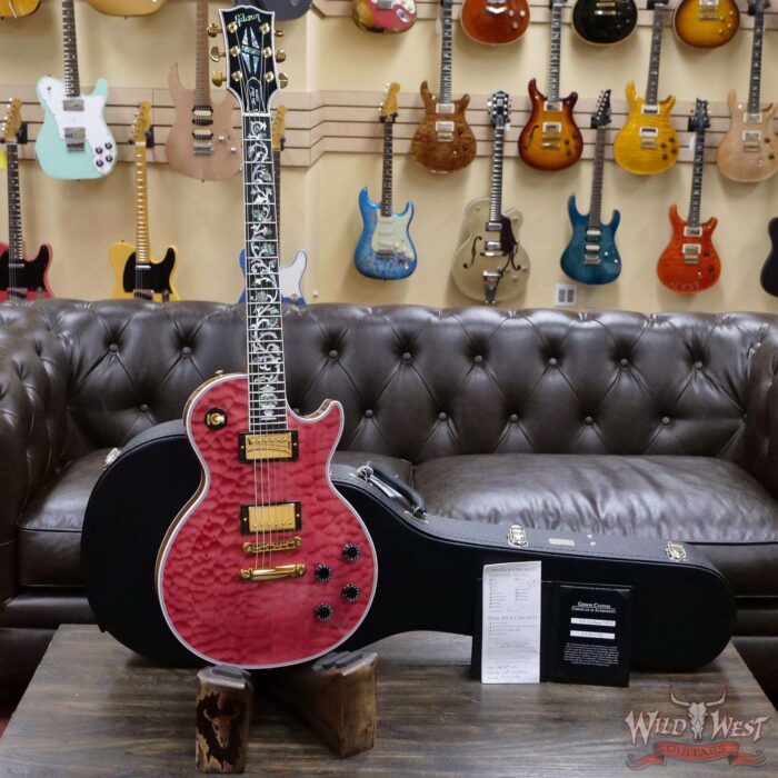 Gibson Custom Shop M2M Hand Selected 5A Quilt Maple Top Les Paul Custom Ebony Board with Tree of Life Inlay Chablis Pink - Image 6