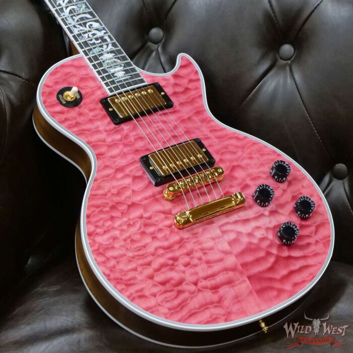 Gibson Custom Shop M2M Hand Selected 5A Quilt Maple Top Les Paul Custom Ebony Board with Tree of Life Inlay Chablis Pink - Image 8