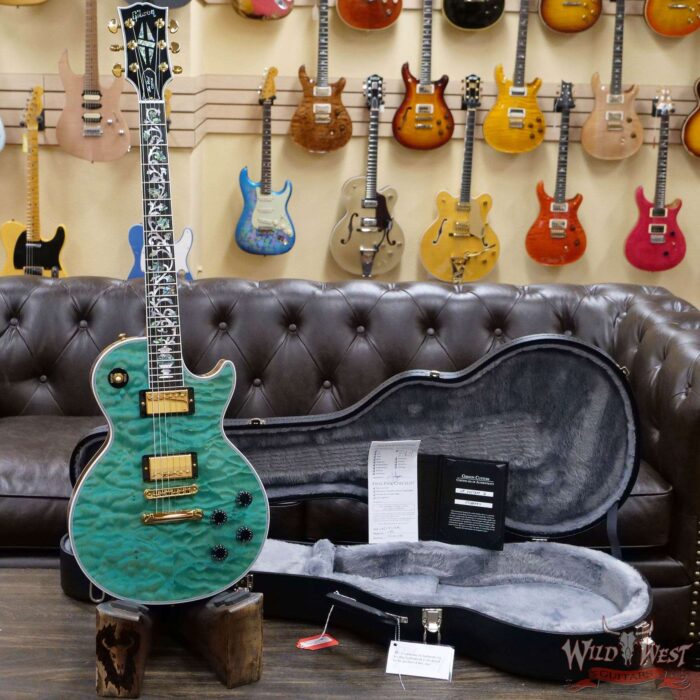 Gibson Custom Shop M2M Hand Selected 5A Quilt Maple Top Les Paul Custom Ebony Board with Tree of Life Inlay Aqua Blue - Image 6