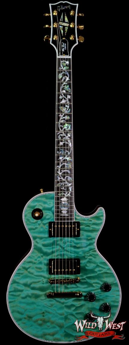 Gibson Custom Shop M2M Hand Selected 5A Quilt Maple Top Les Paul Custom Ebony Board with Tree of Life Inlay Aqua Blue