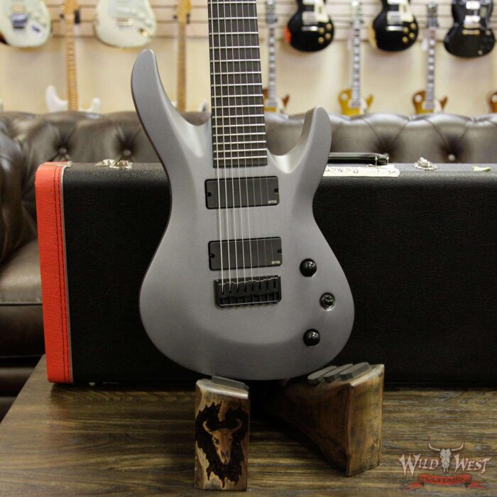 Jackson USA Select B8MG Deluxe Neck-Thru HH 8-String Baritone EMG Pickups Satin Grey - Image 13