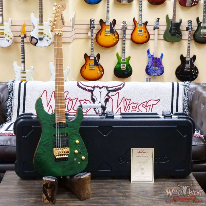 Jackson Custom Shop USA Signature Phil Collen PC Satin Stain Caramelized Flame Maple Fingerboard Satin Transparent Green - Image 6