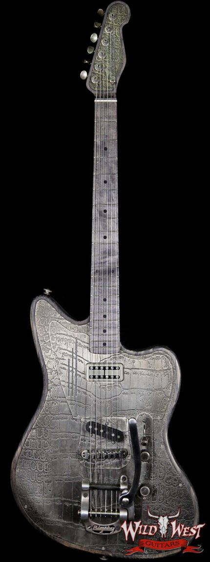 James Trussart SteelTeleMaster Antique Silver Gator Engraved Driftwood Finish Alder Body with Bigsby