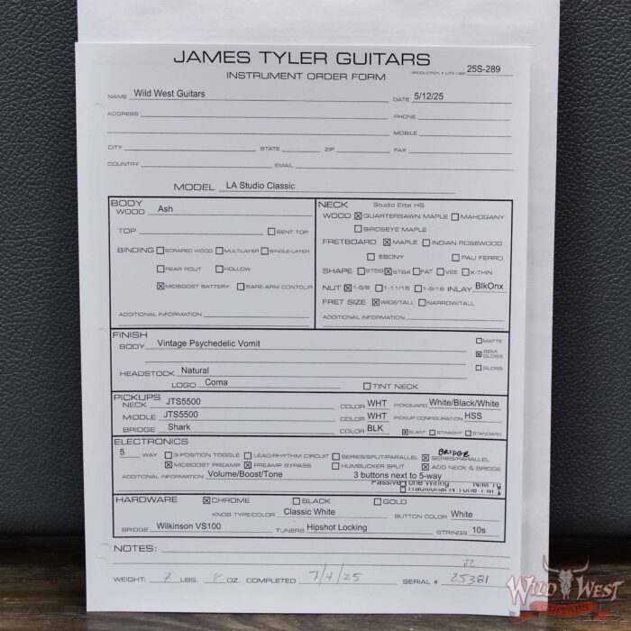 James Tyler USA LA Studio Classic HSS with Studio Elite Headstock Wilkinson VS-100 Bridge Psychedelic Vomit 7.45 lbs - Image 13
