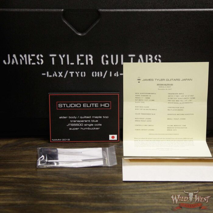 James Tyler NAMM Studio Elite HD HSS w/ Midboost Preamp Alder Body Quilt Maple Top Transparent Blue - Image 12