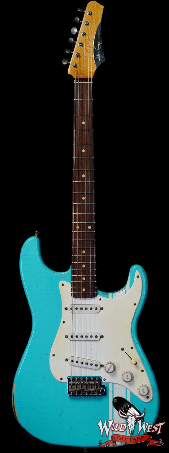 John Cruz Custom Guitars Premier Fifty Crossville ST Regal Turquoise with India Ivory Strip - Image 1