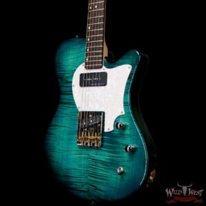 John Page Classic USA AJ Flame Maple Top Rosewood Fingerboard P90/Humbucker Trans Aqua - Image 2