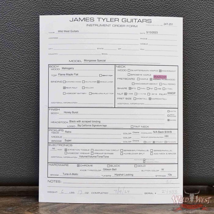 James Tyler USA Mongoose Special Flame Maple Top Brazilian Rosewood Fingerboard Honey Burst 6.80 LBS (US Only / No International Shipping) - Image 12