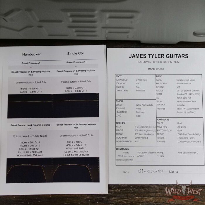 James Tyler JTG MK1 HSS Alder Body Maple Neck with Rosewood Fingerboard Pearl White 7.95 LBS - Image 12