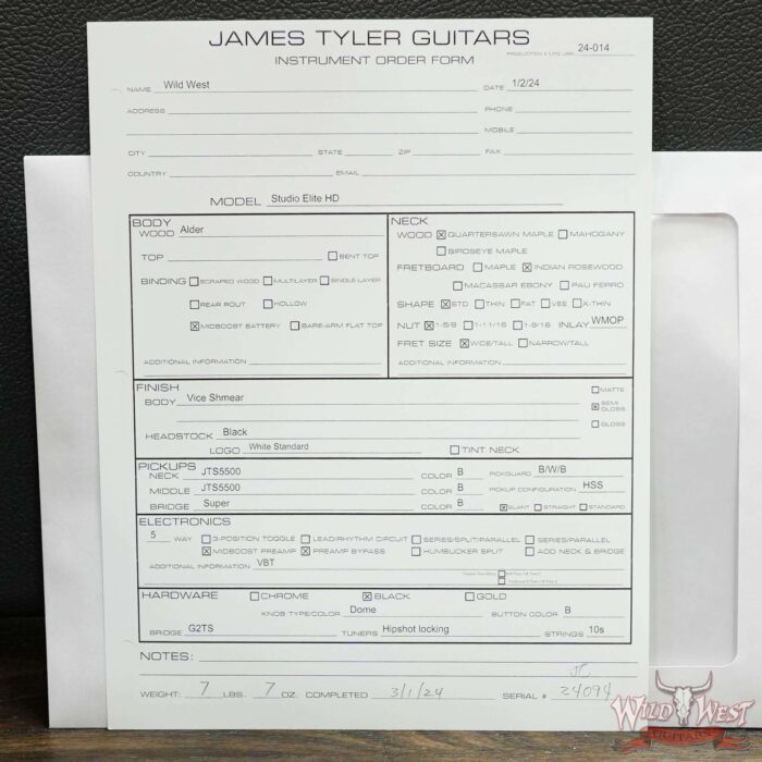 James Tyler USA Studio Elite HD HSS Maple Neck Rosewood Fretboard Vice Shmear with Black Hardware 7.45 LBS - Image 12