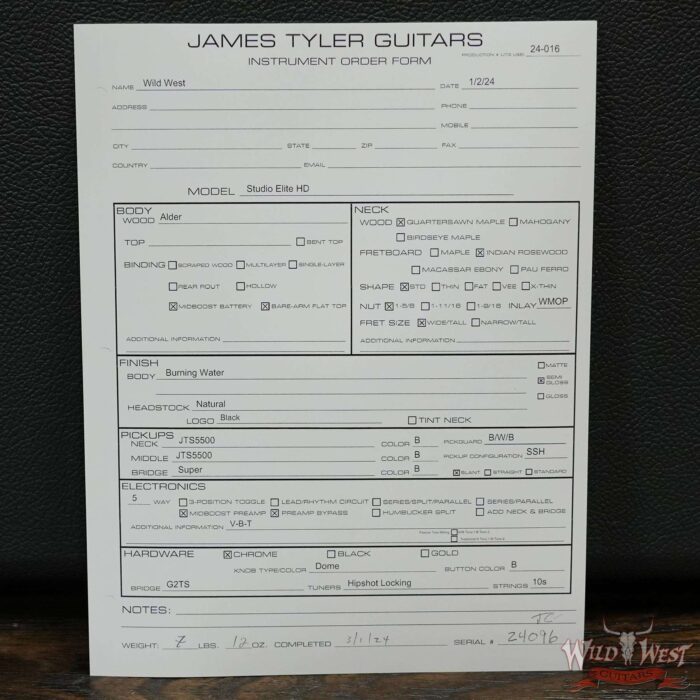 James Tyler USA Studio Elite HD HSS Quartersawn Maple Neck Rosewood Fretboard Burning Water with Arm Contour 7.70 LBS - Image 12