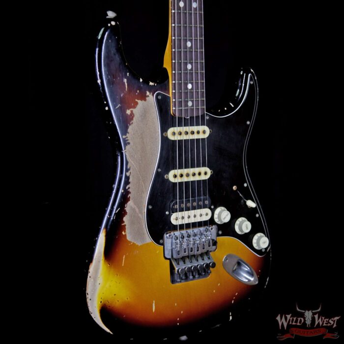 2018 Fender Custom Shop Masterbuilt John Cruz 1965 Stratocaster Relic Floyd Rose HSS 3 Tone Sunburst - Image 4