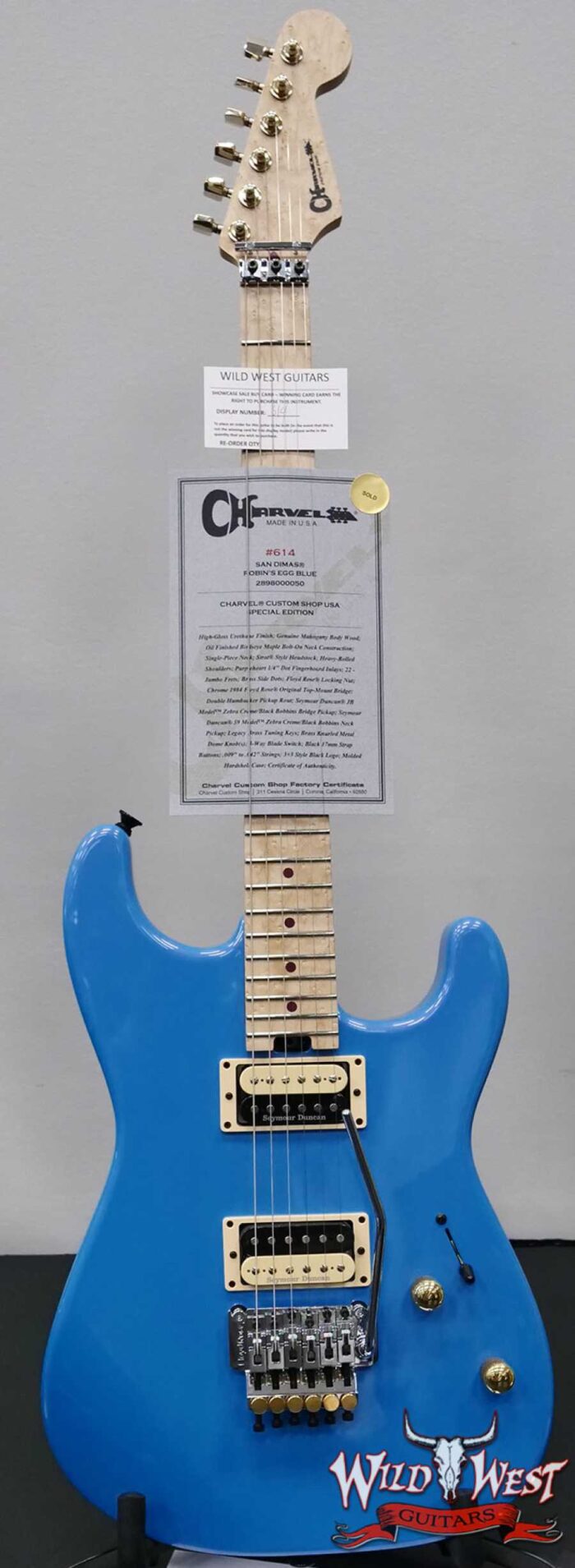 2025 NAMM FMIC #614 Charvel Custom Shop USA Special Edition San Dimas Birdseye Maple Neck HH Floyd Rose Robin’s Egg Blue 8.65 LBS - Image 1