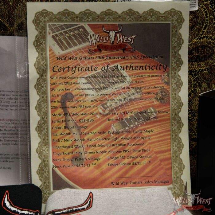 PRS Wild West Guitars 20th Anniversary Limited Run # 25 of 40 Wood Library Artist Package Semi-Hollow McCarty 594 Blood Orange - Image 16