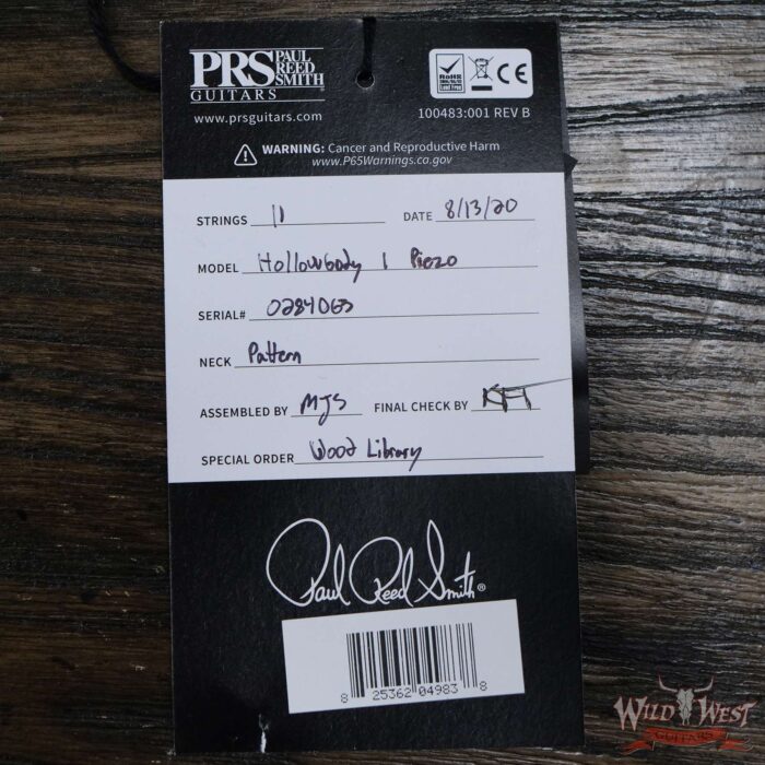 PRS Wild West Guitars 20th Anniversary Limited Run # 1 of 40 Wood Library Artist Package Hollowbody I Piezo HB1 Beach Cross Fade(Private Stock Color) - Image 14