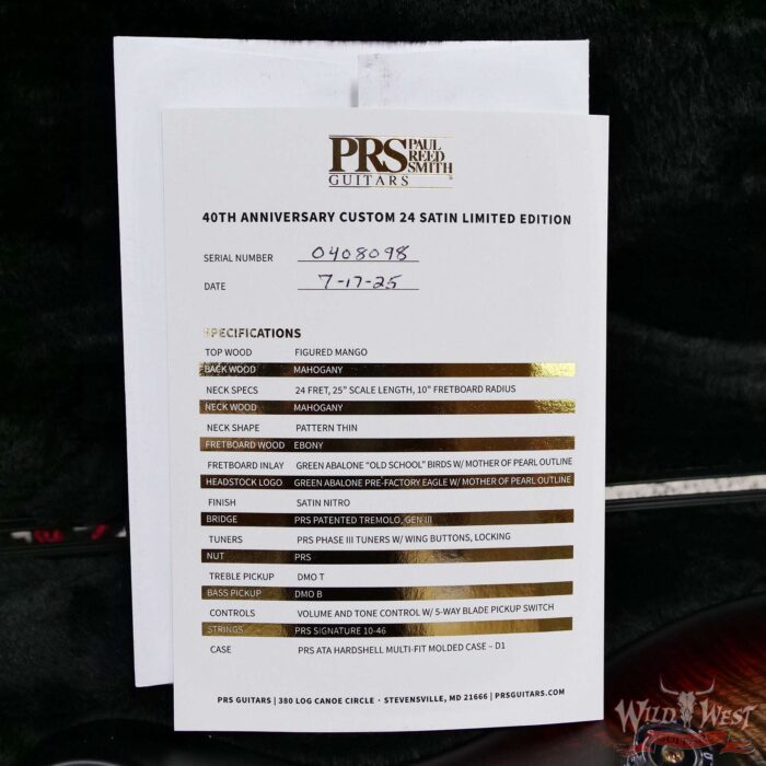 Paul Reed Smith PRS 40th Anniversary Custom 24 Satin Limited Edition Charcoal Tri-Color Burst 7.55 lbs - Image 12