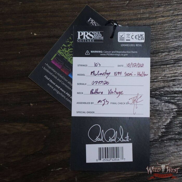 Paul Reed Smith PRS Artist Package McCarty 594 Semi-Hollow Brazilian Rosewood Fingerboard Charcoal with Natural Back - Image 12