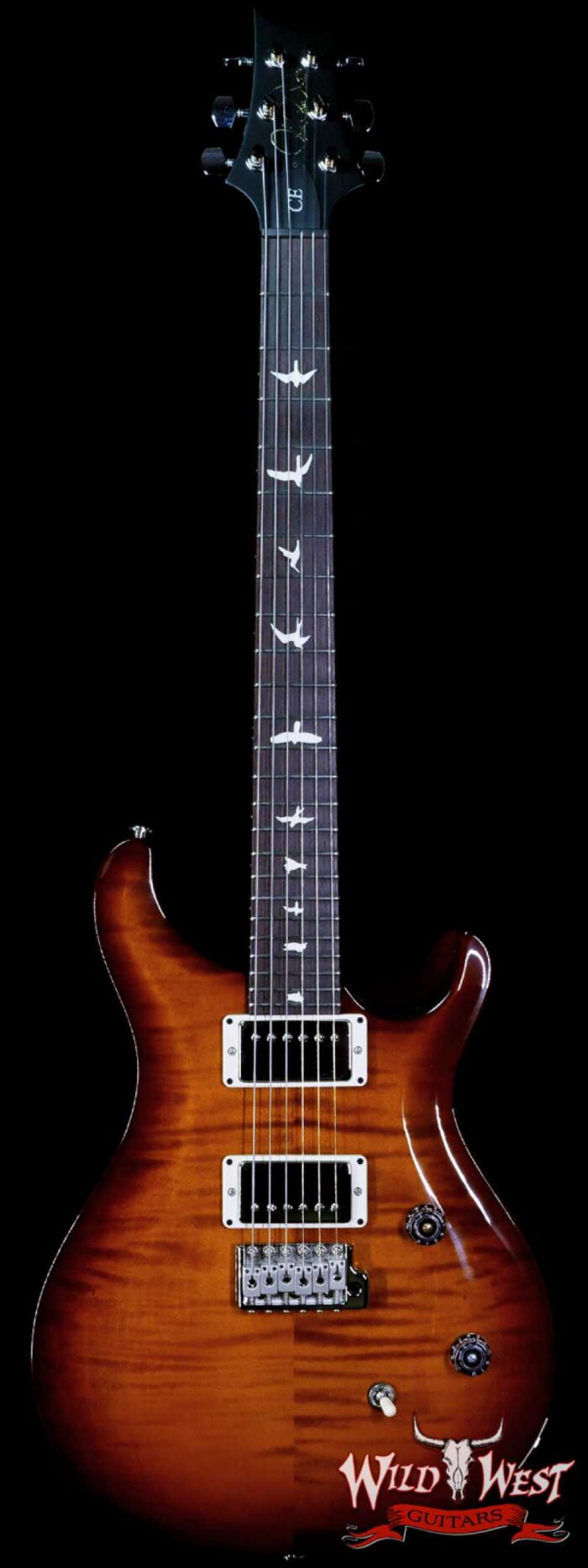 PRS Wild West Guitars Special Run Flame Top Black Neck CE 24 57/08 Pickups Violin Amber Burst 313835 - Image 1