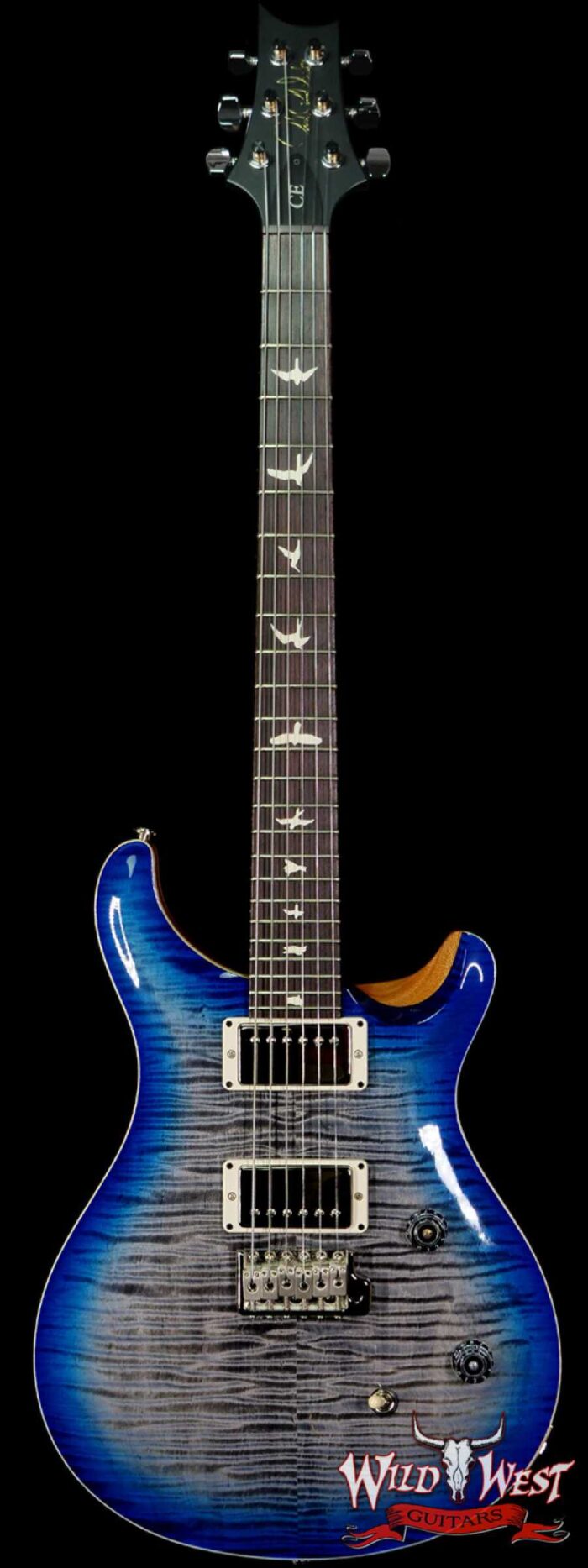 Paul Reed Smith PRS Wild West Guitars Special Run Flame Top Black Neck CE 24 Faded Grey Black Blue Burst 318380 - Image 1
