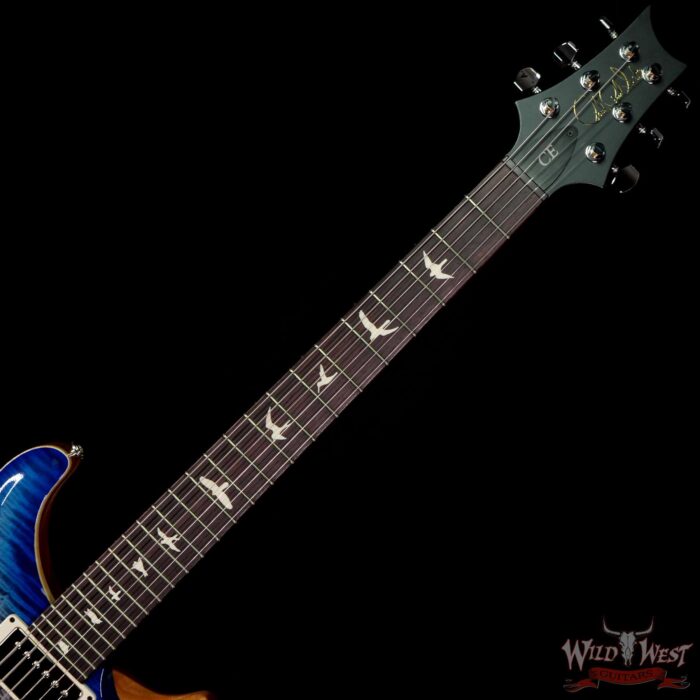 Paul Reed Smith PRS Wild West Guitars Special Run Flame Top Black Neck CE 24 Faded Grey Black Blue Burst 318380 - Image 4