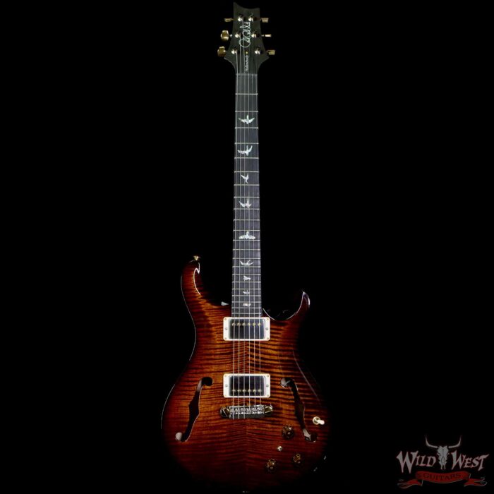 PRS Core Flame 10 Top Hollowbody II Piezo HB2 Rosewood Fingerboard Black Gold Burst - Image 3