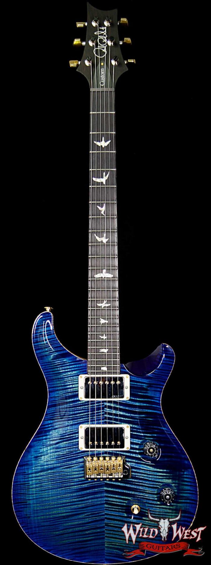 PRS Wood Library Artist Package Custom 24 Fatback Flame Maple Neck African Blackwood Board River Blue - Image 1
