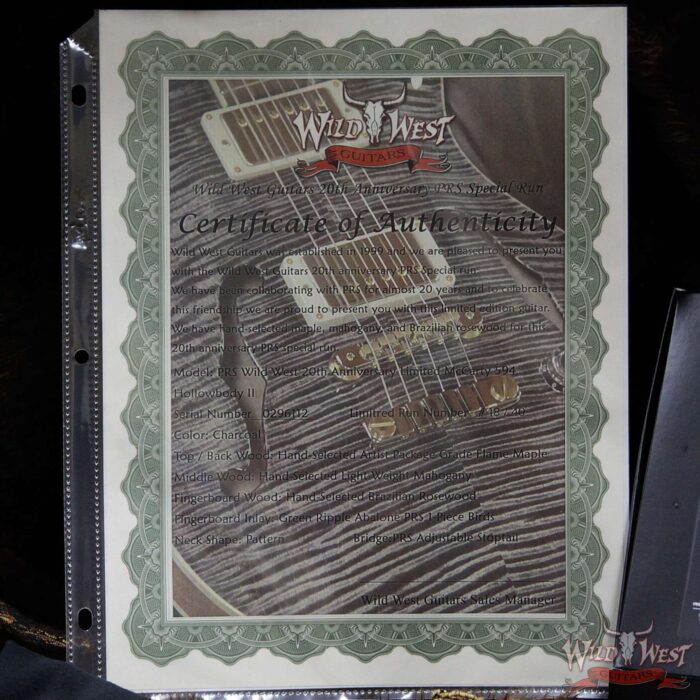 PRS Wild West Guitars 20th Anniversary Limited Run # 18 of 40 Wood Library Artist Package McCarty 594 Hollowbody II Charcoal - Image 13