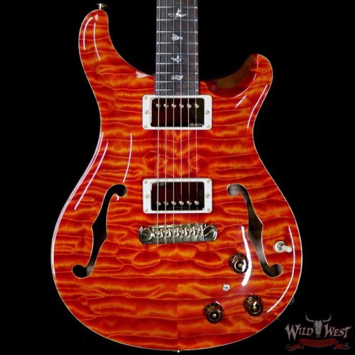 PRS Private Stock #8134 Hollowbody II Piezo Quilted Maple Top & Back Brazilian Rosewood Board Santana Orange - Image 3