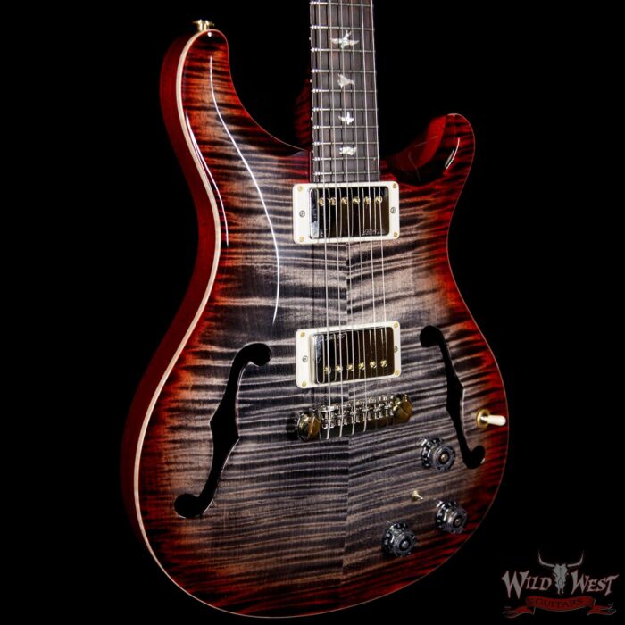 PRS Wood Library Flame 10 Top Hollowbody I Piezo HB1 Brazilian Rosewood Board Charcoal Cherry Burst - Image 4