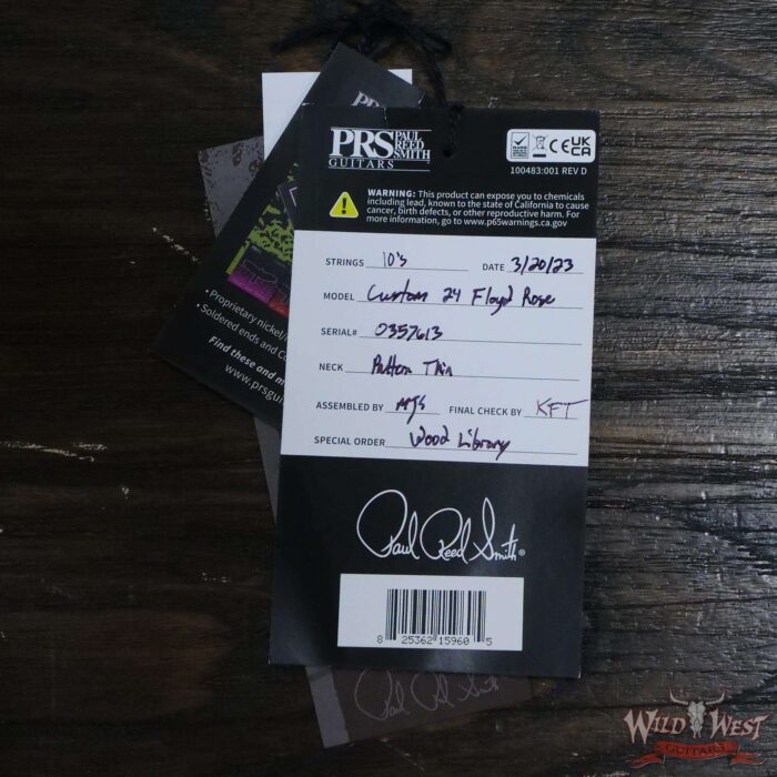 Paul Reed Smith PRS Wood Library 10 Top Custom 24 Floyd Rose Brazilian Rosewood Fingerboard Stained Flame Maple Neck Eriza Verde Smokeburst - Image 12