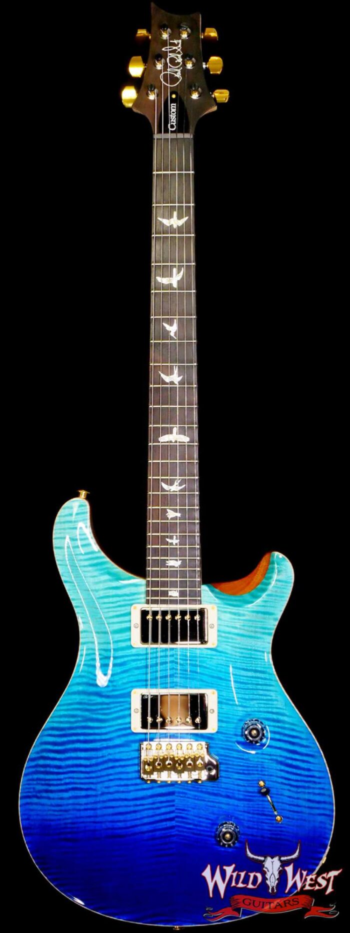 Paul Reed Smith PRS Wood Library 10 Top Custom 24 Flame Maple Neck Brazilian Rosewood Board Blue Fade - Image 1