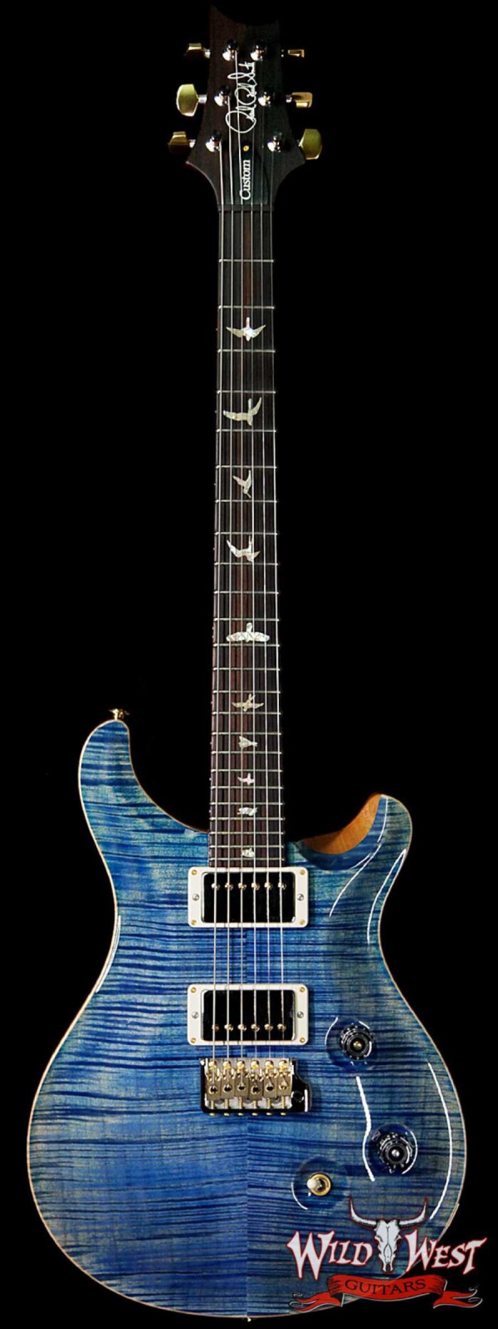 PRS Wood Library 10 Top Custom 24 Fatback Flame Maple Top Brazilian Rosewood Fingerboard Faded Blue Jean - Image 1