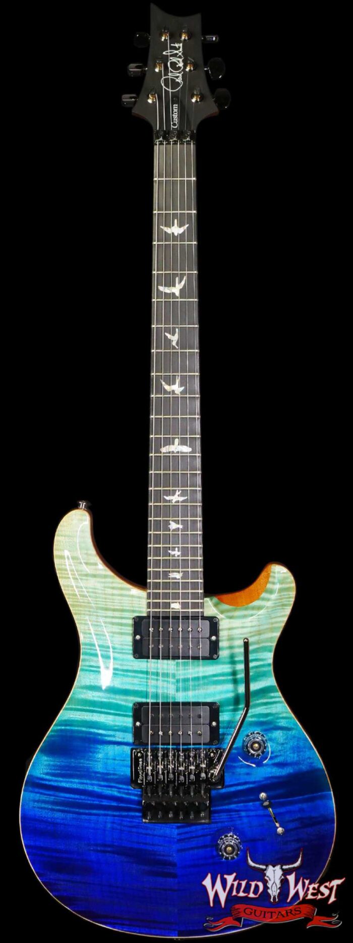 Paul Reed Smith PRS Wood Library 10 Top Custom 24 Floyd Rose Ebony Fingerboard Roasted Flame Maple Neck Blue Fade - Image 1