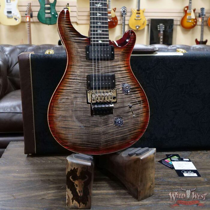 PRS Wood Library 10 Top Custom 24 Floyd Rose Ebony Fingerboard AAA Flame Maple Neck Charcoal Cherry Burst - Image 8