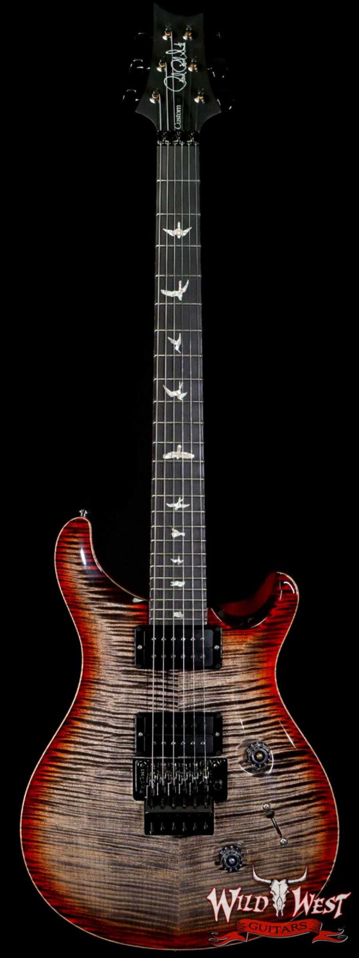 PRS Wood Library 10 Top Custom 24 Floyd Rose Ebony Fingerboard AAA Flame Maple Neck Charcoal Cherry Burst - Image 1