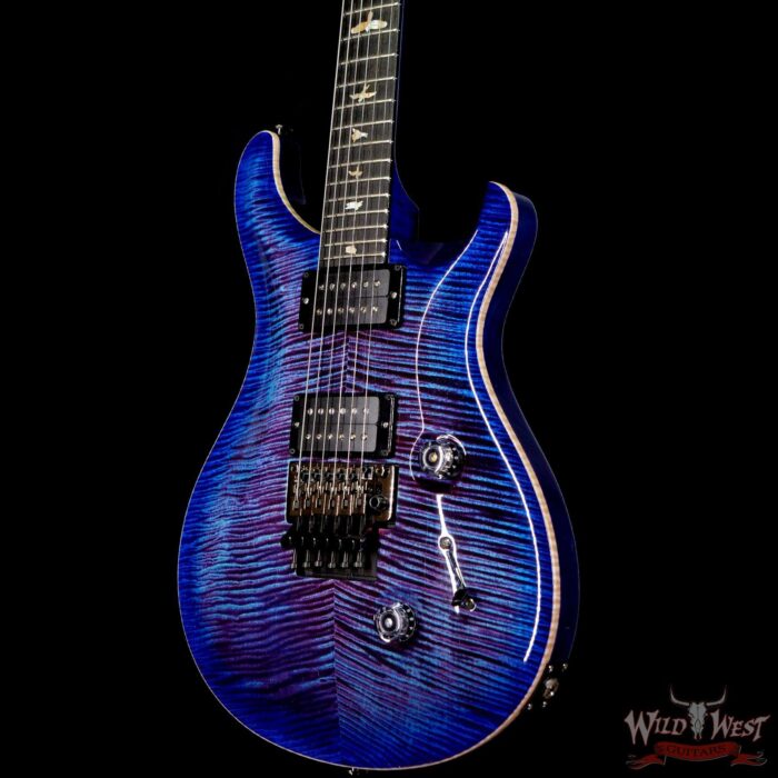 PRS Wood Library 10 Top Custom 24 Floyd Rose Ebony Fingerboard AAA Flame Maple Neck Violet Blue Burst - Image 2