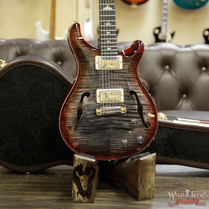 PRS Wood Library Flame 10 Top Hollowbody I Piezo HB1 Brazilian Rosewood Board Charcoal Cherry Burst - Image 12