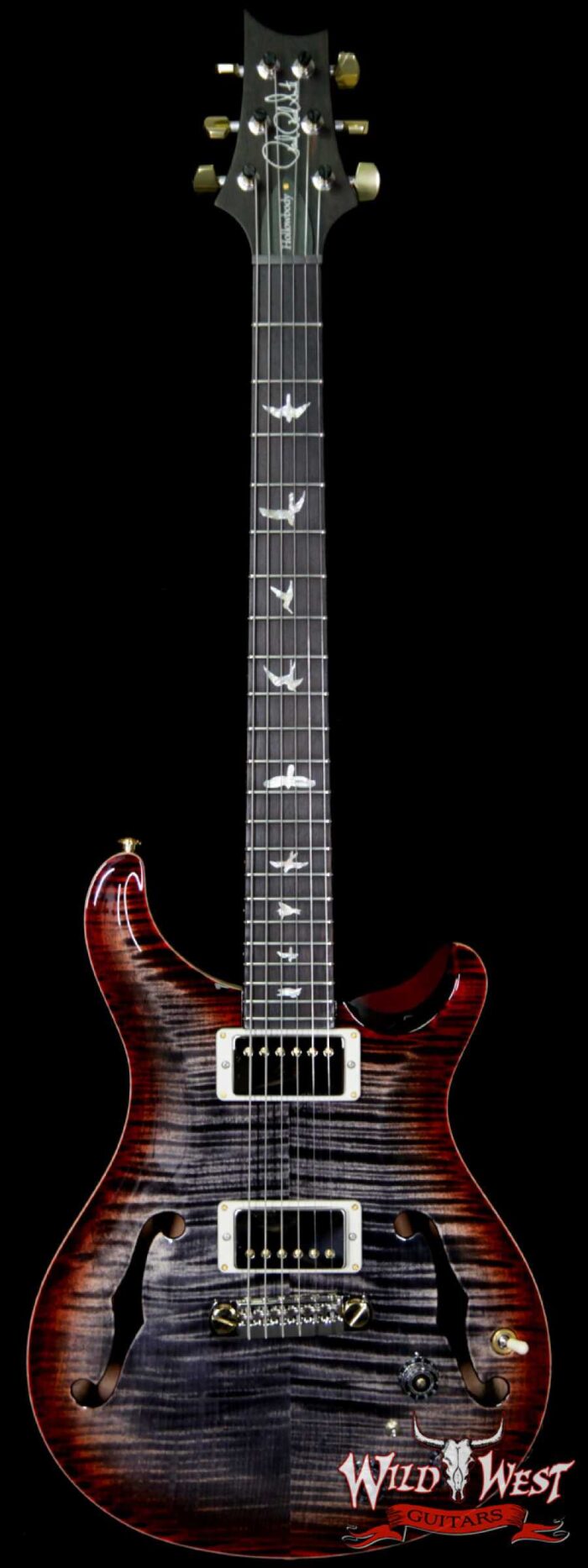 PRS Wood Library Flame 10 Top Hollowbody I Piezo HB1 Brazilian Rosewood Board Charcoal Cherry Burst - Image 1