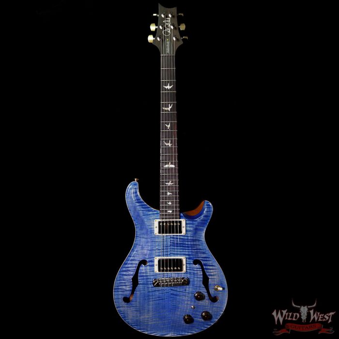 PRS Wood Library Flame 10 Top Hollowbody HB1 Piezo Brazilian Rosewood Board Faded Blue Jean - Image 5