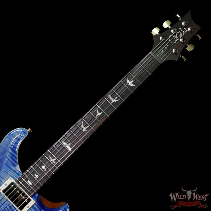 PRS Wood Library Flame 10 Top Hollowbody HB1 Piezo Brazilian Rosewood Board Faded Blue Jean - Image 6