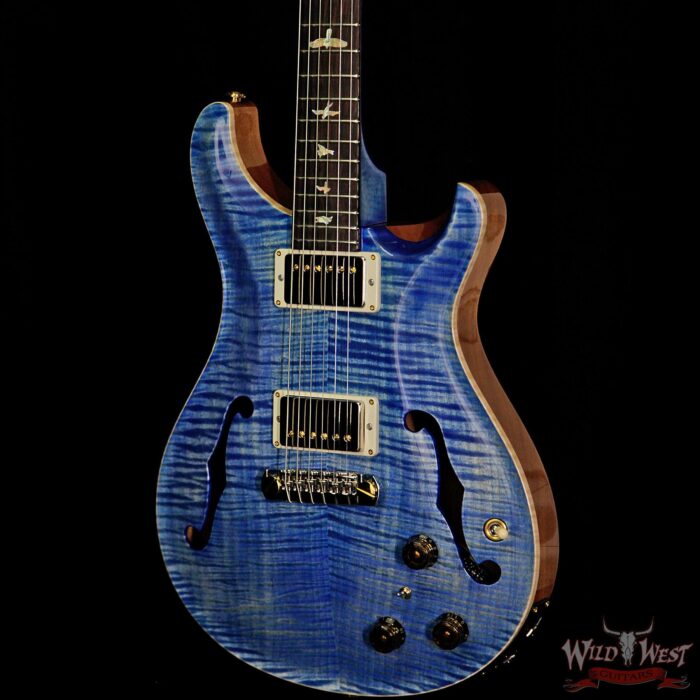 PRS Wood Library Flame 10 Top Hollowbody HB1 Piezo Brazilian Rosewood Board Faded Blue Jean - Image 2