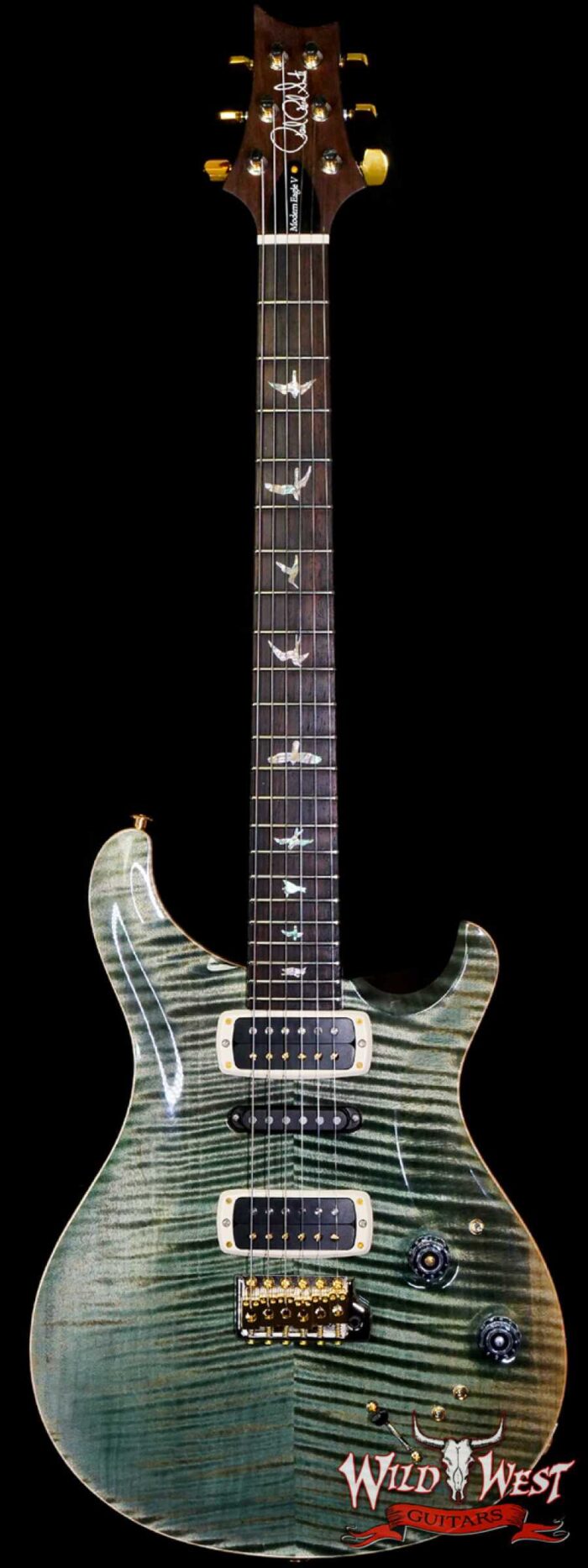 Paul Reed Smith PRS Wood Library 10 Top Modern Eagle V ME5 Flame Maple Neck Brazilian Rosewood Board Trampas Green - Image 1