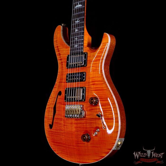 PRS Wood Library 10 Top Special 22 Semi-Hollow Flame Maple Stained Neck Brazilian Rosewood Fingerboard Orange - Image 2