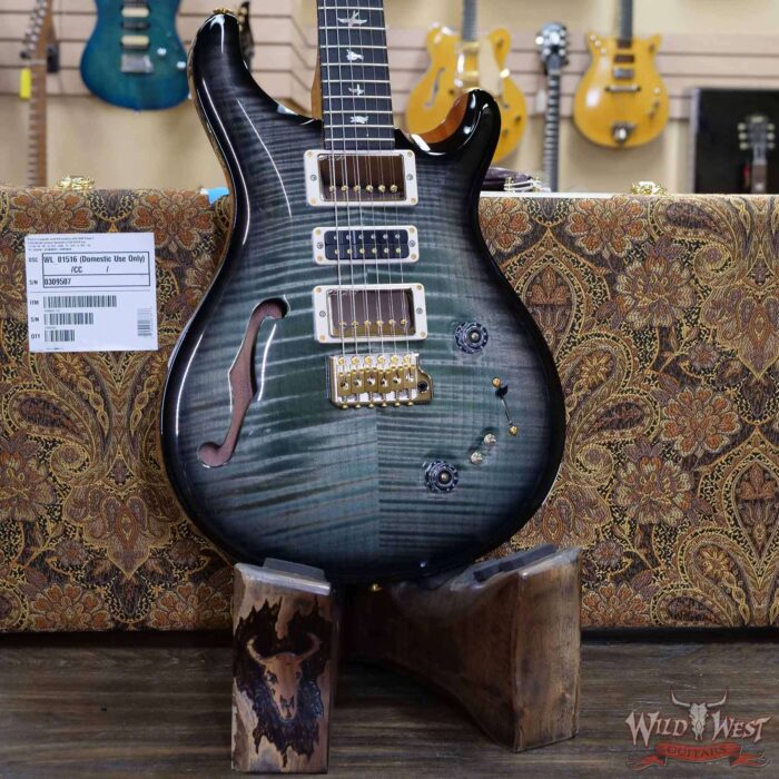 PRS Wood Library 10 Top Special 22 Semi-Hollow Flame Mahogany Neck Brazilian Rosewood Board Trampas Green Smokeburst - Image 8